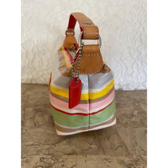 Vtg COACH striped multicolored coated fabric Y2K Demi mini bag - Picture 4 of 11